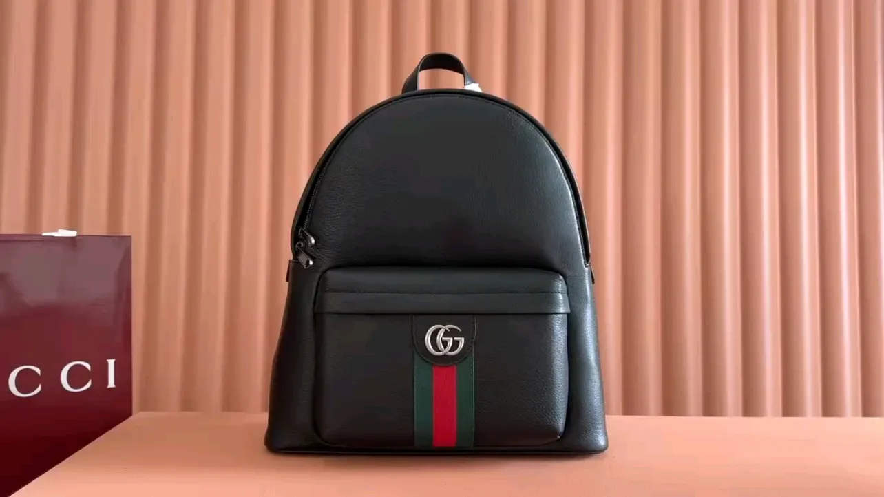 💋💋💋[New product] GG printed medium backpack, black original leather shipped, 🐴Model: 834466, short video
