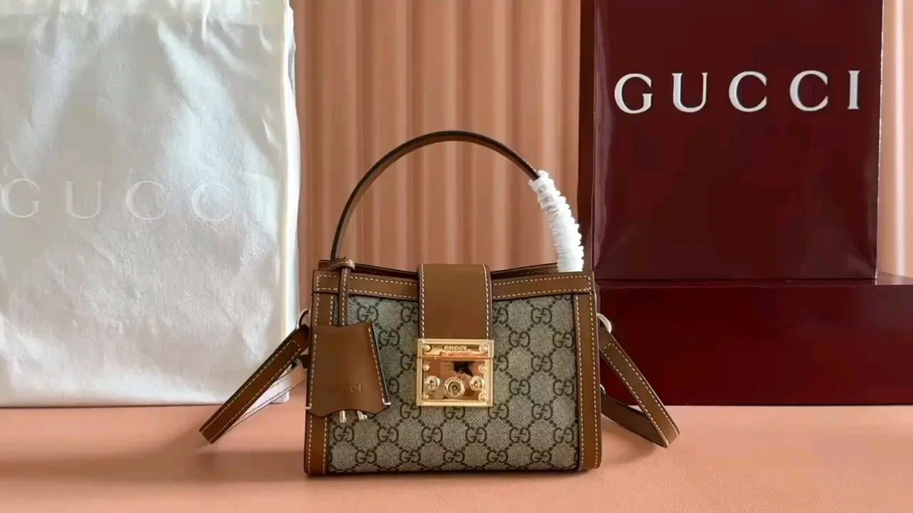 💋💋💋【New】GG Padlock series small handbag, brown PVC/original leather has been shipped, 🐲Model: 841653, short video