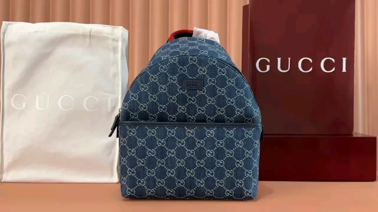💋💋💋New GG【New Product】👉Children’s backpack series blue denim color/original factory shipment! 🐲32cm model: 782708. short video