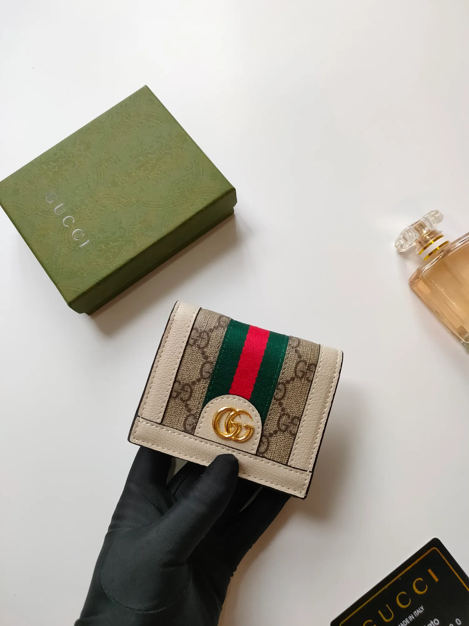 💰140 No.: 523155 gucci·leather original leather 🇮🇹，‼ ‼ Made of imported grained cow leather, paired with ebony double G fabric, gold hardware, official unique identity code👍👍counter quality, real photos📷, size 11cm*8.5cm*2.5cm💸💸💸