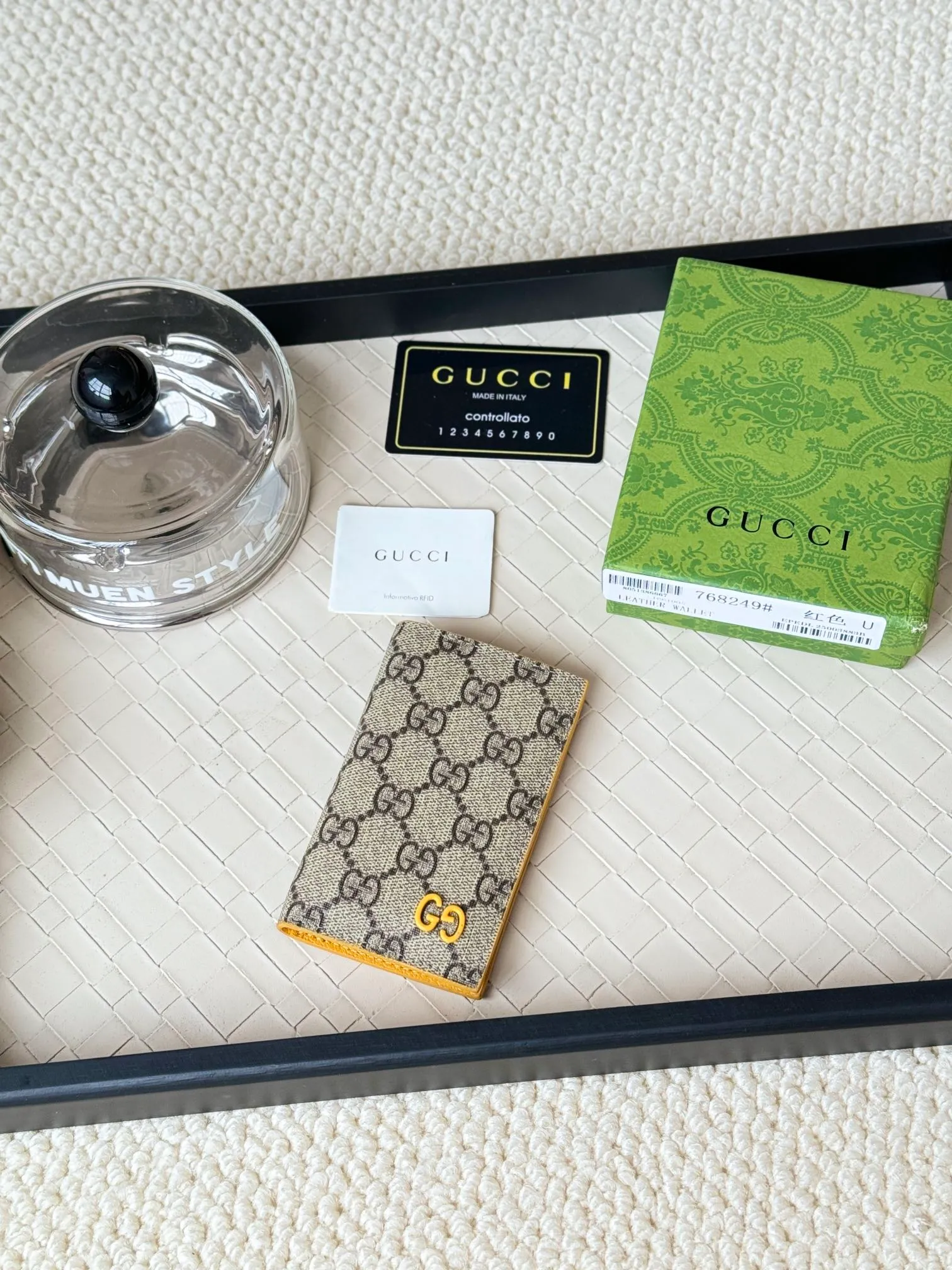 💰110 gucci men's casual pocket clip, real shot! 768249 Brown blue, brown red, brown green, brown yellow, black PVC Size: width 7.5x height 12cm