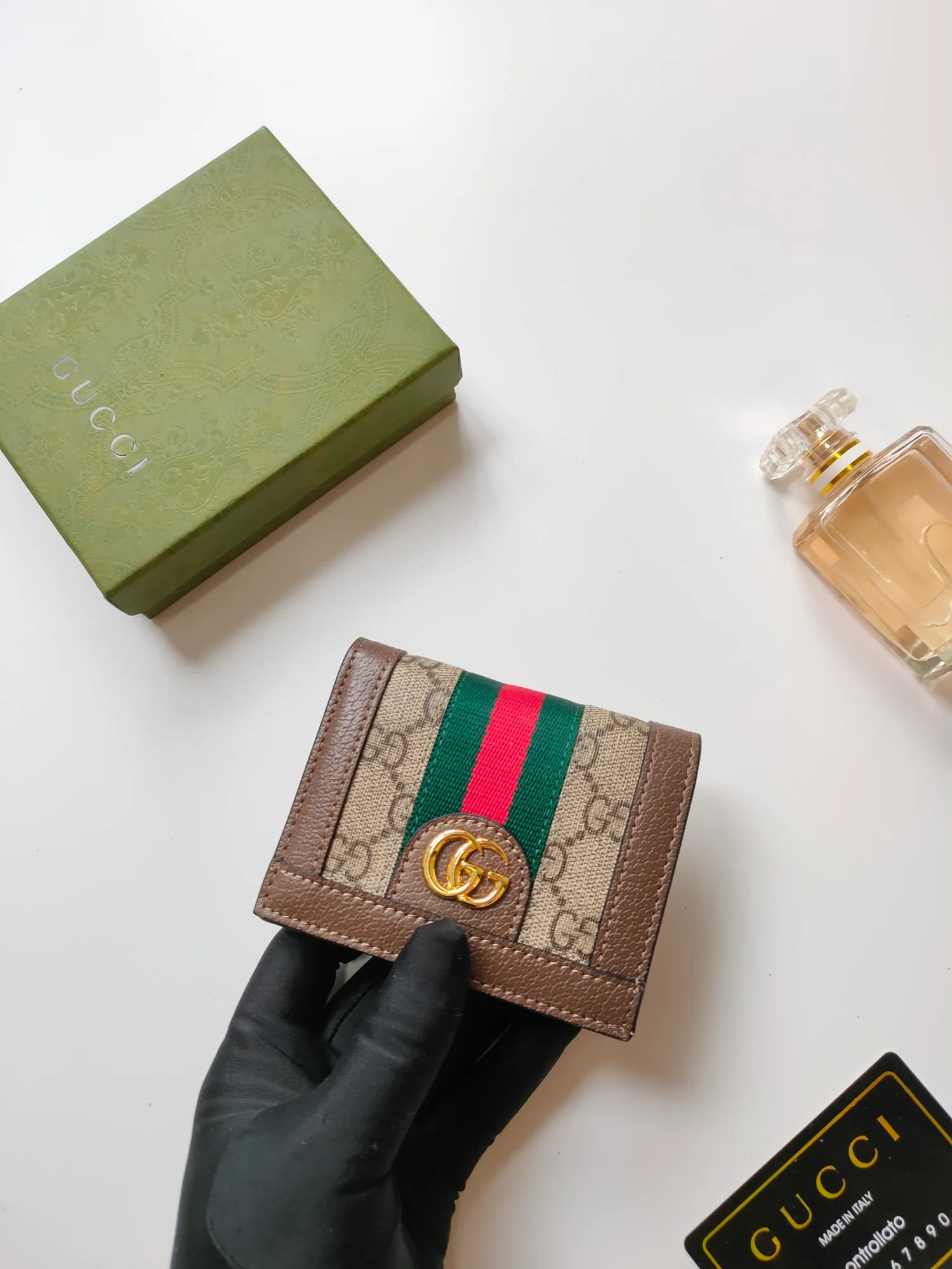💰140 No.: 523155 gucci·leather original leather 🇮🇹，‼ ‼ Made of imported grained cow leather, paired with ebony double G fabric, gold hardware, official unique identity code👍👍counter quality, real photos📷, size 11cm*8.5cm*2.5cm💸💸💸