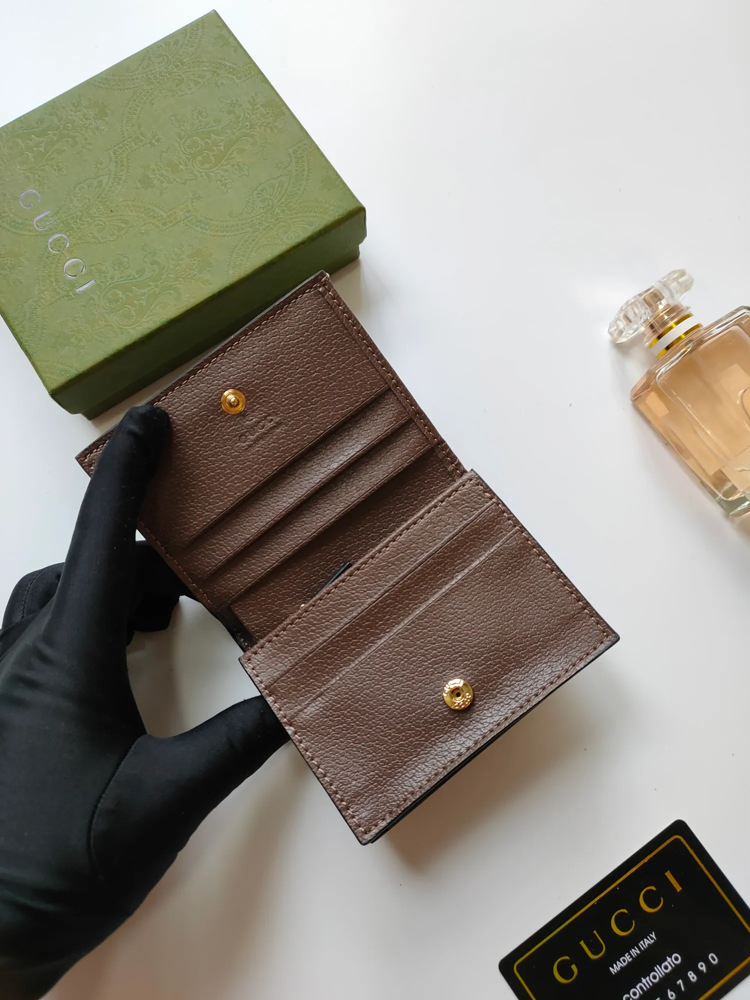 💰140 No.: 523155 gucci·leather original leather 🇮🇹，‼ ‼ Made of imported grained cow leather, paired with ebony double G fabric, gold hardware, official unique identity code👍👍counter quality, real photos📷, size 11cm*8.5cm*2.5cm💸💸💸