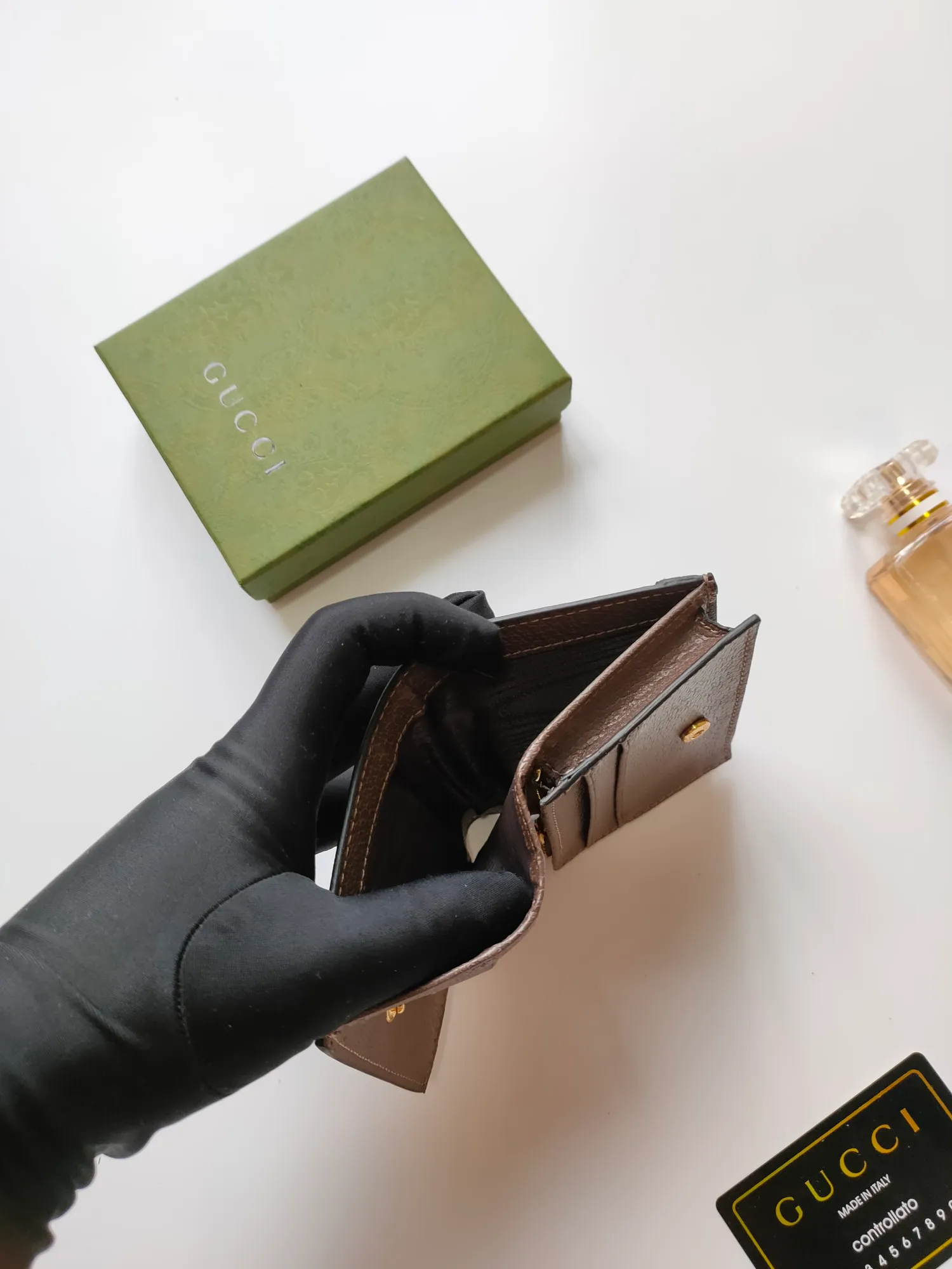 💰140 No.: 523155 gucci·leather original leather 🇮🇹，‼ ‼ Made of imported grained cow leather, paired with ebony double G fabric, gold hardware, official unique identity code👍👍counter quality, real photos📷, size 11cm*8.5cm*2.5cm💸💸💸