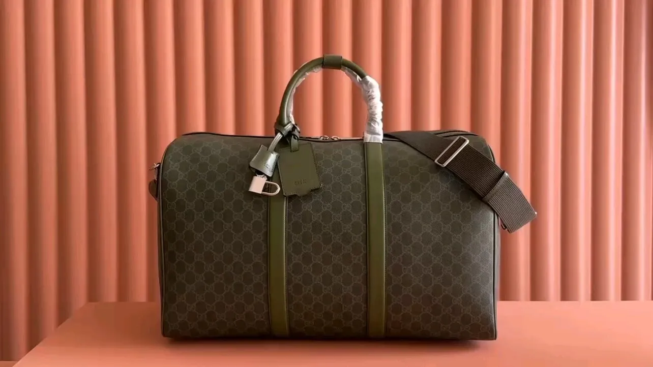💋💋💋【New model】GG monogrammed medium travel bag, green plastic PVC/original leather shipped, 🐍Model: 792075, short video