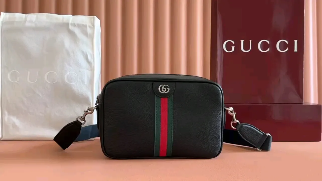 💋💋💋【New】GG Ophidia series medium crossbody bag, brown PVC, black full leather/original leather is shipped, model: 834468, short combination video