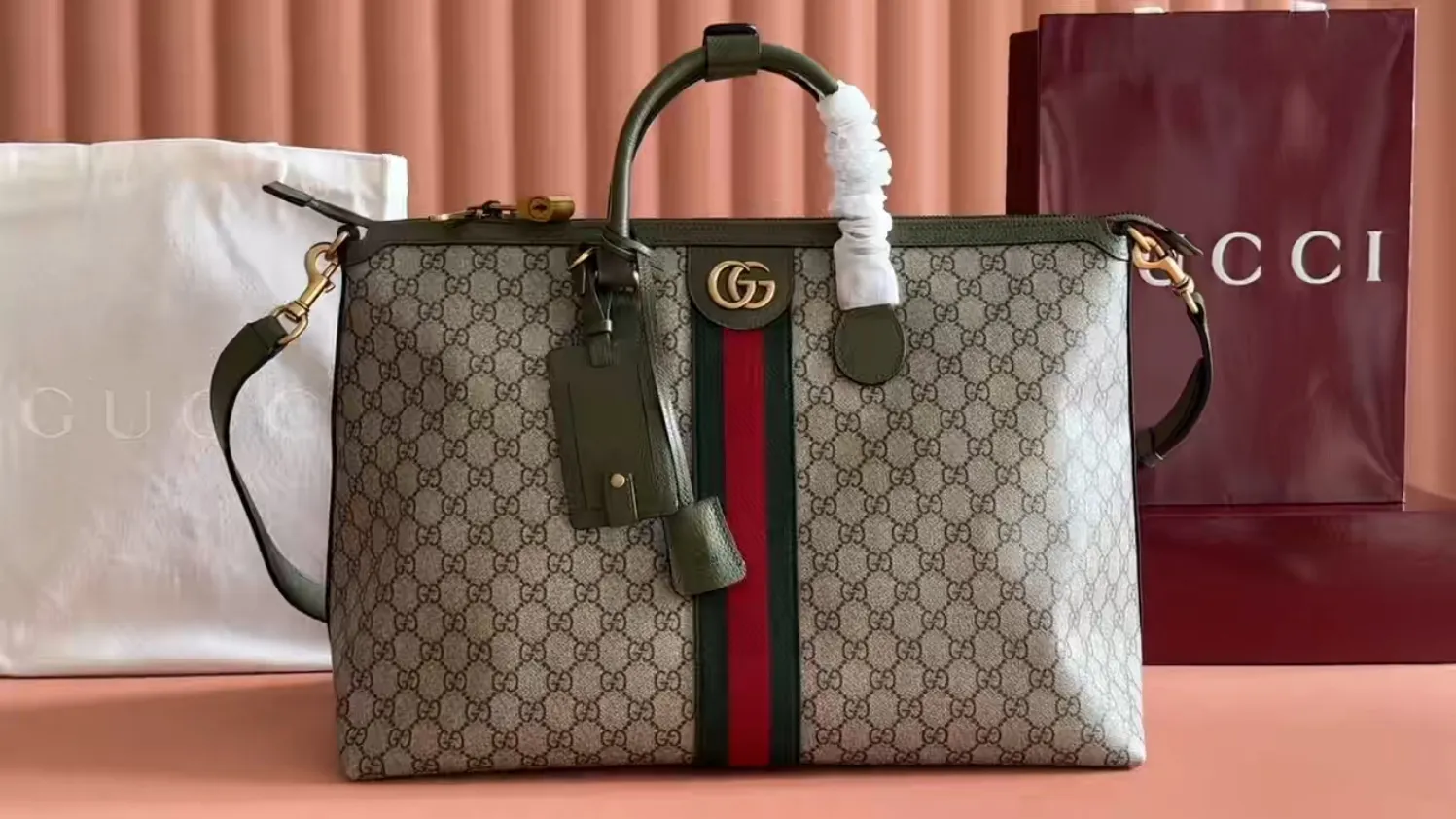 💋💋💋【New】Gucci Savoy series medium travel bag, brown PVC/original leather shipped, model: 834469, short video