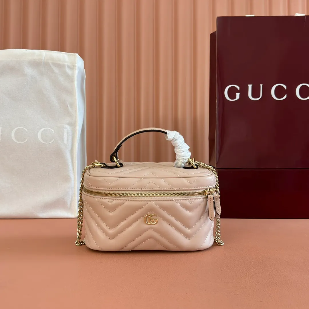 💋💋💋[New model] GG Marmont series mini cosmetic bag, black, ancola red pink/original leather shipped, 🐍Model: 837454, short combination video