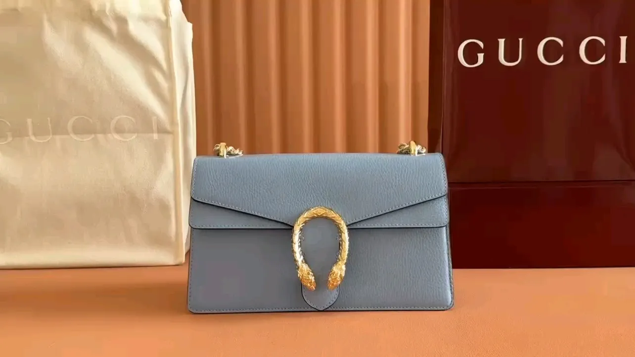 💋💋💋【New product】GG Dionysus series medium shoulder bag, black, light blue/original leather shipped, 🐴28cm model: 795005, short combination video