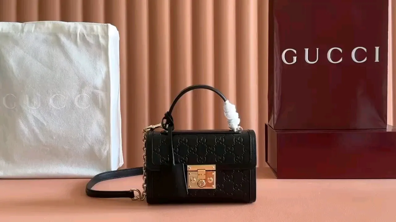 💋💋💋[New model] GG Padlock series small handbag, black, ancro red/embossed original leather has been shipped, 🐍Model: 838999, short combination video