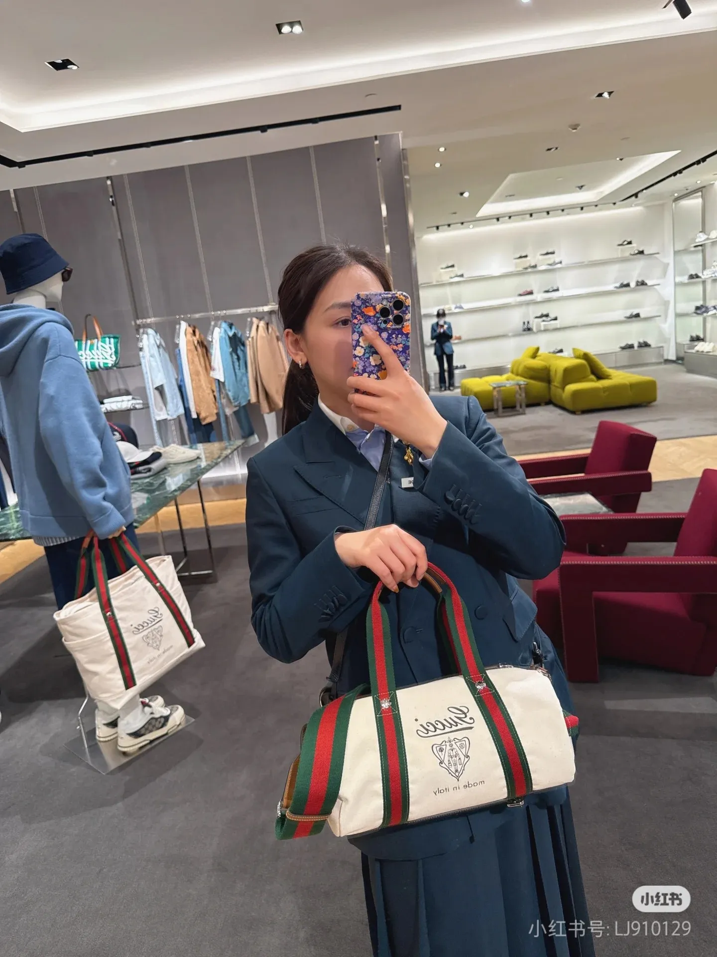 💋💋💋New GG series small printed canvas travel bag, off-white, dark blue/original leather shipped! 🐴30cm型号：816865。 Combination short video