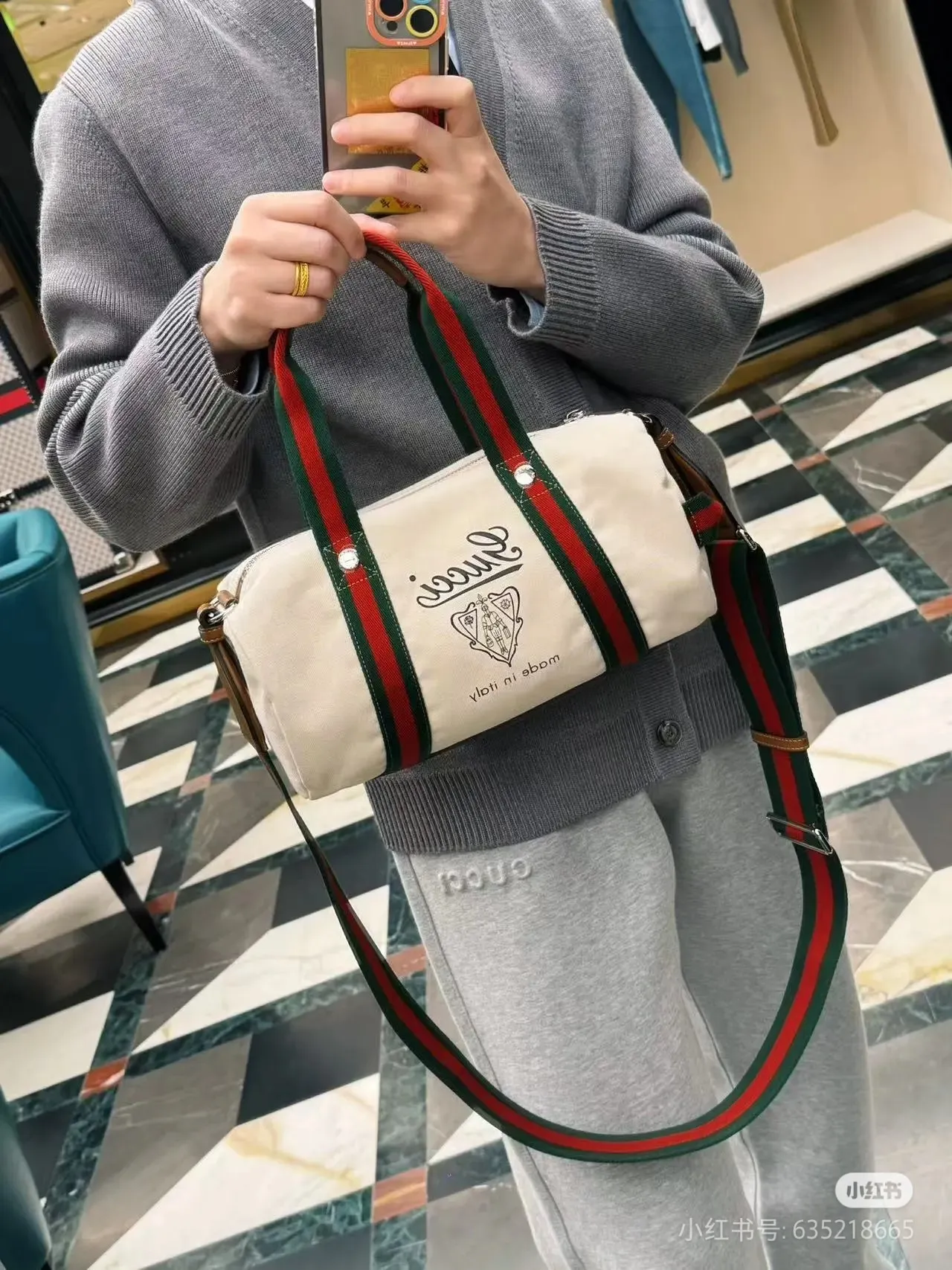 💋💋💋New GG series small printed canvas travel bag, off-white, dark blue/original leather shipped! 🐴30cm型号：816865。 Combination short video