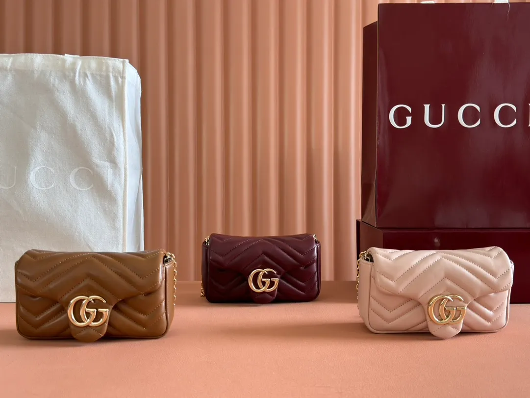 💋💋💋 New GG Marmont series mini bag. Imported sheepskin caramel, black, white, ancola red/original leather shipped! 841290 combination short video