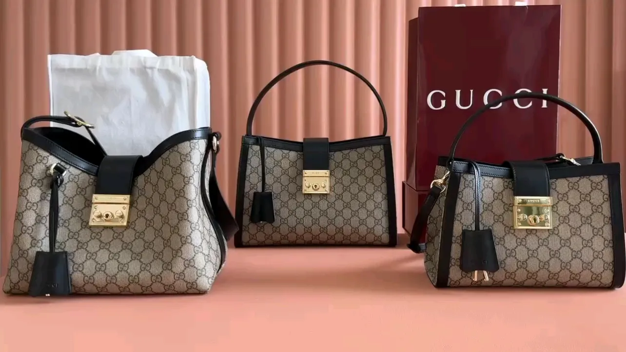 💋💋💋The new GG Padlock series medium and large handbags, brown rubber black/original leather are shipped, 🐲Model: 838992, 838991. 839021 combination short video