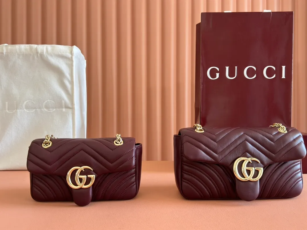 💋💋💋 New GG Marmont series medium shoulder bag. Caramel, black, white, ancola red/original leather shipped! 🐲Model: 837267. 837280 combination short video