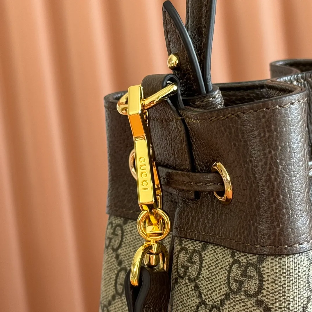 p880. 📣📣📣【Original leather with 🌈full counter packaging】🔥🔥𝑶𝒑𝒉𝒊𝒅𝒊𝒂 Bucket bag medium size 𝑮𝒖𝒄𝒄𝒊 𝑶𝒑𝒉𝒊𝒅𝒊𝒂 The medium bucket bag is also a best-seller. Unlike the mini bucket, this design has an additional hand strap, which increases the portability. It still retains the classic drawstring design, and the capacity has also been greatly increased. It is very practical and highly recommended‼ Model 550621 size 20.5*26*11cm