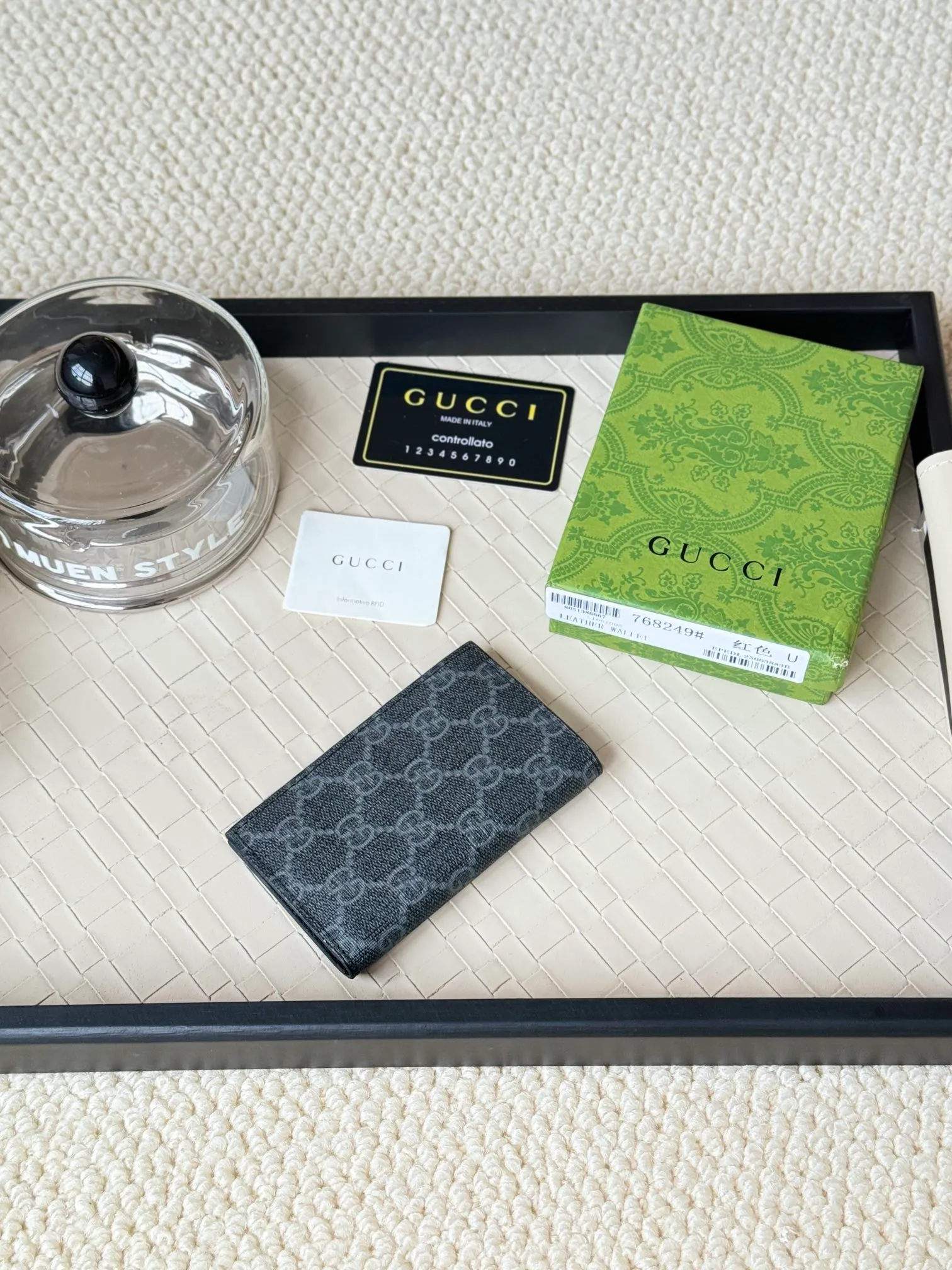 💰110 gucci men's casual pocket clip, real shot! 768249 Brown blue, brown red, brown green, brown yellow, black PVC Size: width 7.5x height 12cm