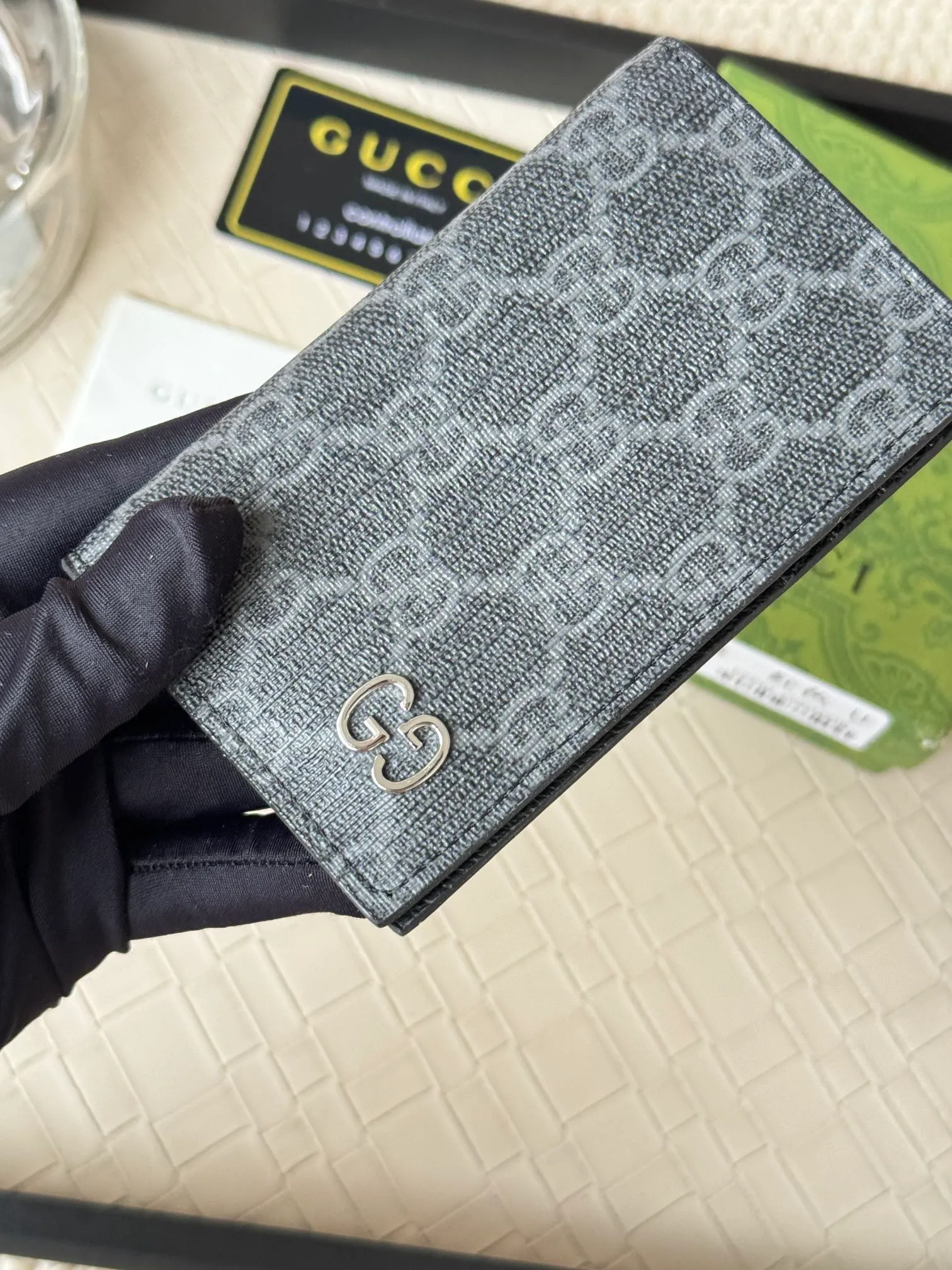 💰110 gucci men's casual pocket clip, real shot! 768249 Brown blue, brown red, brown green, brown yellow, black PVC Size: width 7.5x height 12cm