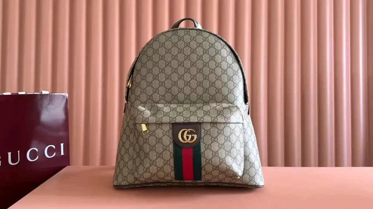 💋💋💋[New product] GG printed medium backpack, white/PVC original leather shipped, 🐴Model: 834466, short video