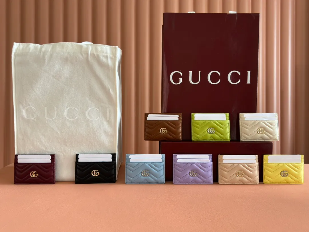 💋💋💋【New Product】GG Marmont series card holder, nine colors/original leather. Model: 443127. Combination short video