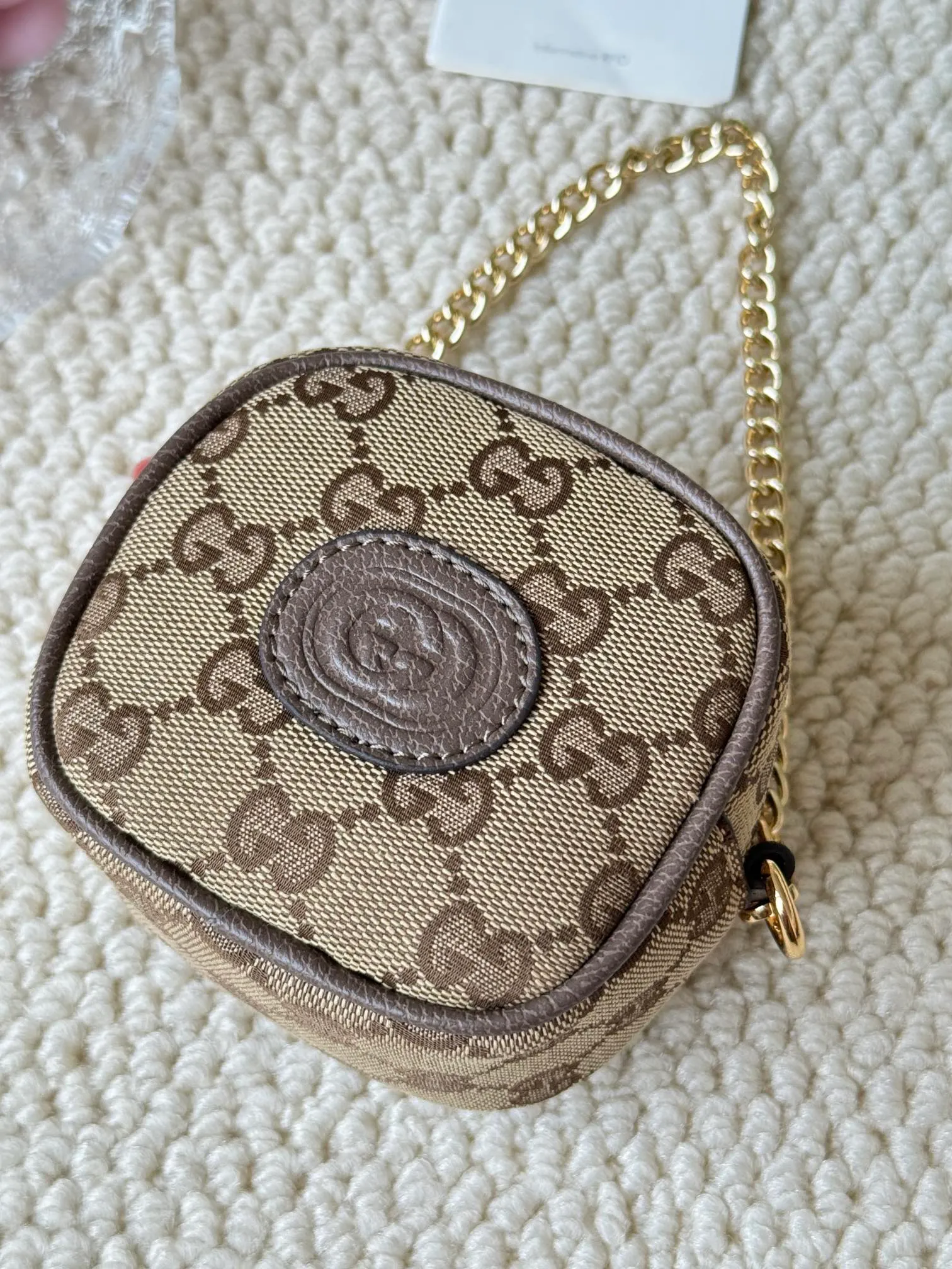 💰180 GUCCI/Gucci new women's beige/ebony canvas strawberry zipper coin purse