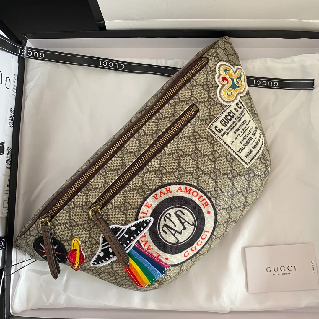 Actual shot #💰260 Model: 529711 Embroidered Universe Size: 28x18x8cm. GG ophidia Travel has always been one of the brand’s sources of inspiration. Decorated with a variety of fashionable embroidery and retro-style details such as planets. Retro airmail piping and Gucci retro logo taken from archive designs. Chest bag✅waist bag✅