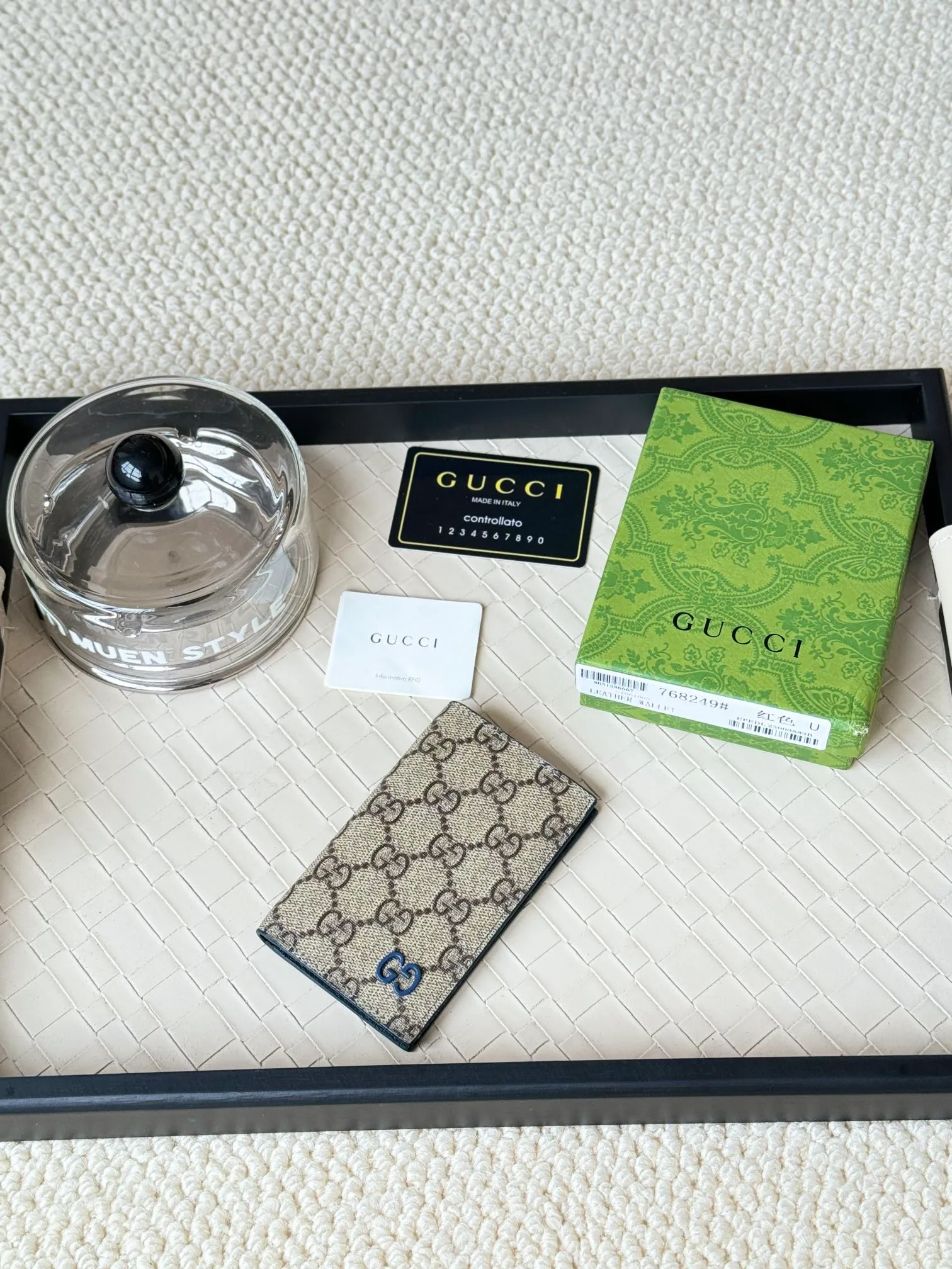 💰110 gucci men's casual pocket clip, real shot! 768249 Brown blue, brown red, brown green, brown yellow, black PVC Size: width 7.5x height 12cm