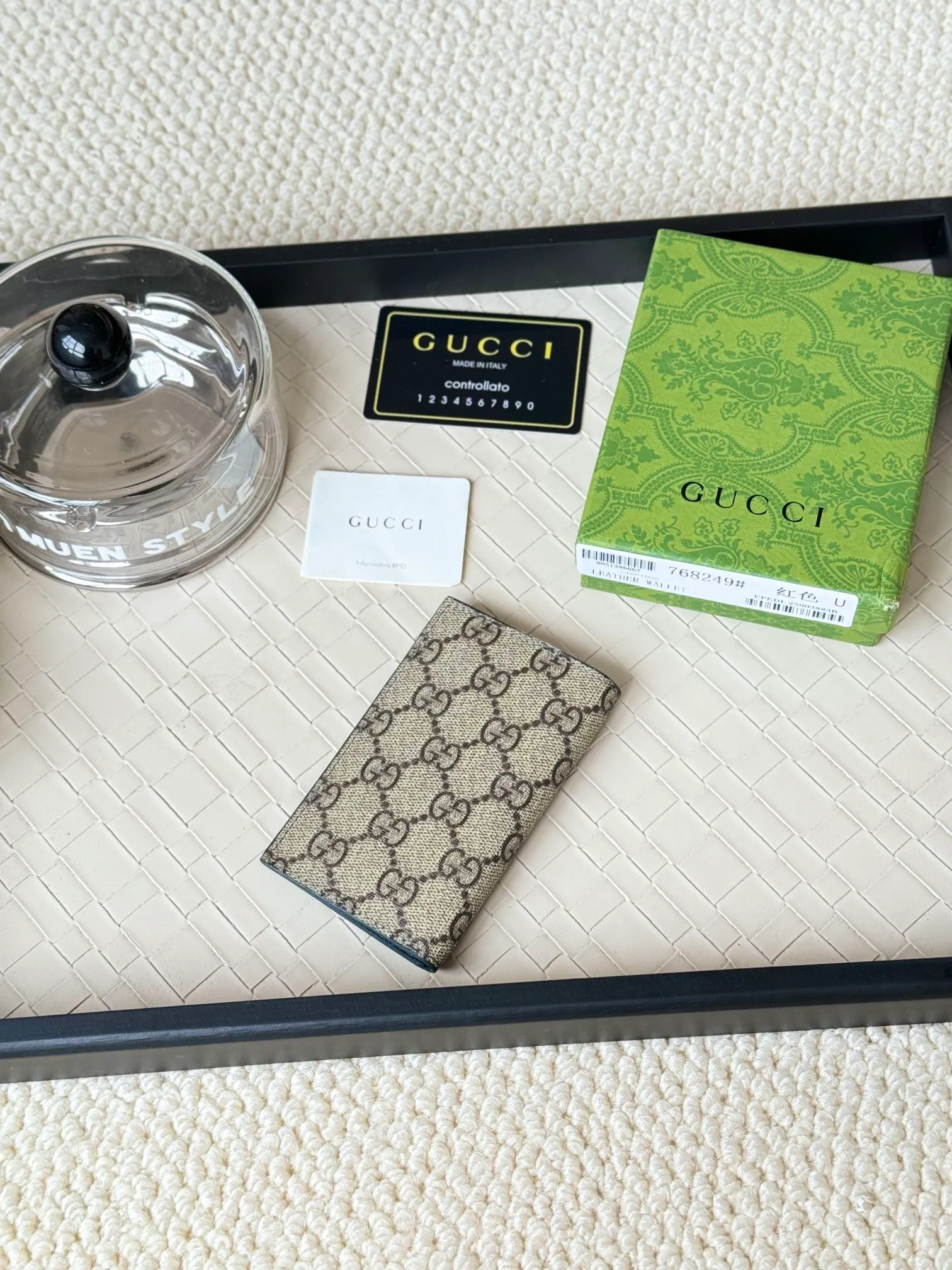 💰110 gucci men's casual pocket clip, real shot! 768249 Brown blue, brown red, brown green, brown yellow, black PVC Size: width 7.5x height 12cm