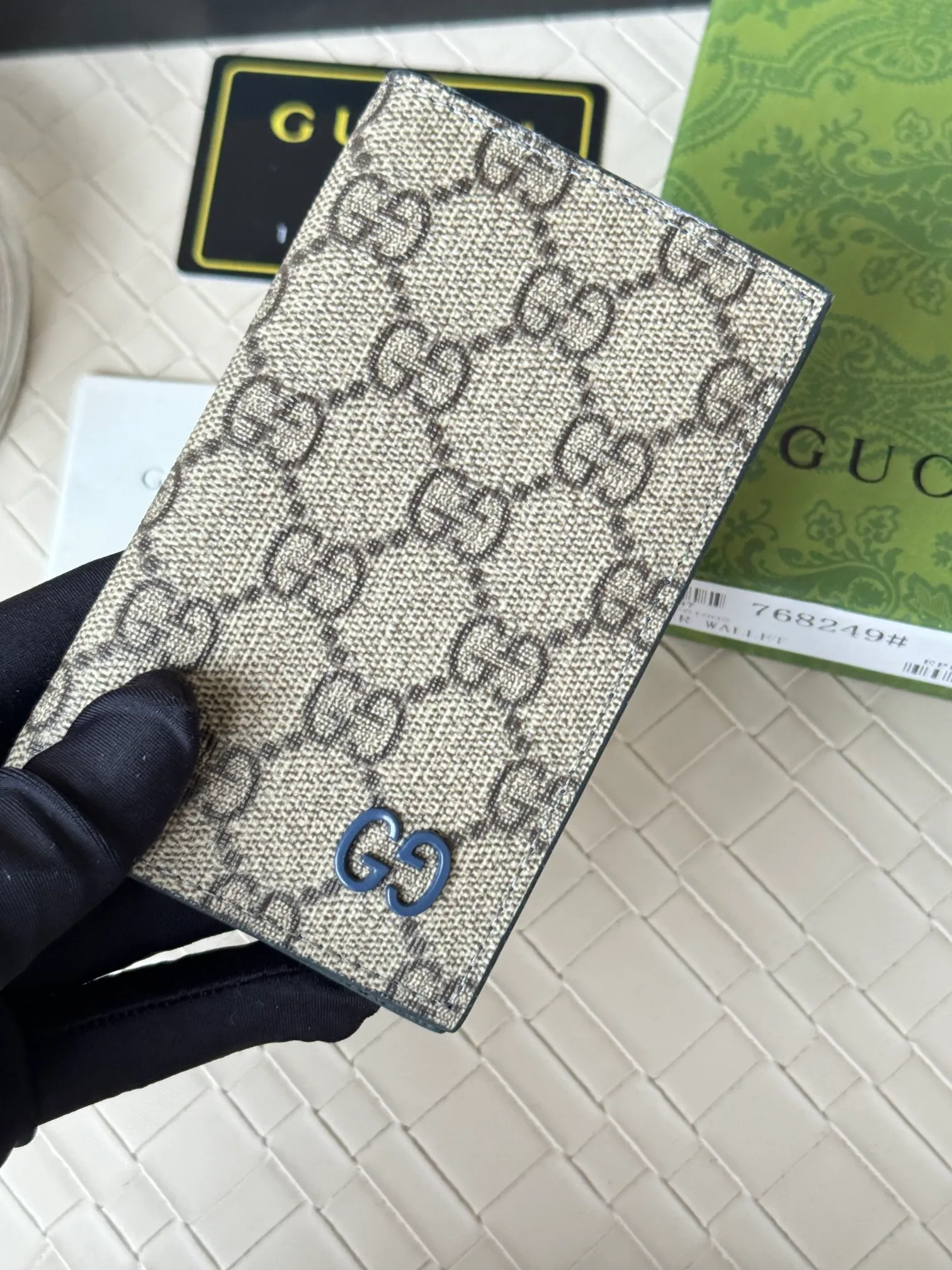 💰110 gucci men's casual pocket clip, real shot! 768249 Brown blue, brown red, brown green, brown yellow, black PVC Size: width 7.5x height 12cm