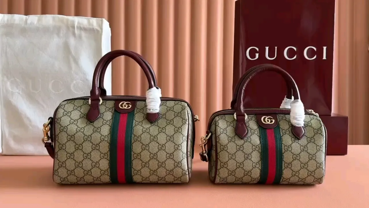 💋💋💋【New】GG Ophidia series small Boston bag, brown brown, brown ancola red/original leather has been shipped, 🐴Model: 841294, 836824, 836825 combination short video