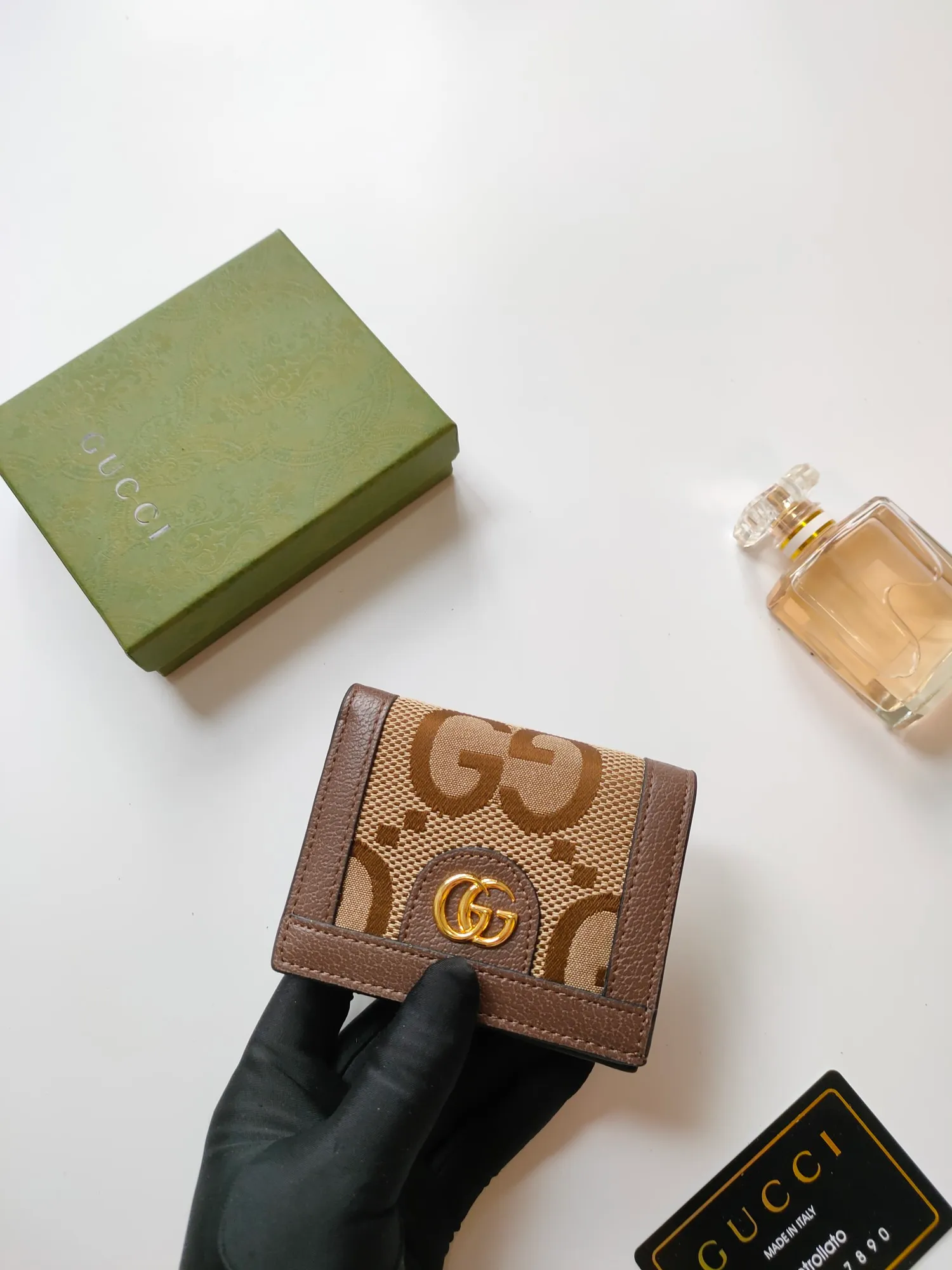 💰140 No.: 523155 gucci·leather original leather 🇮🇹，‼ ‼ Made of imported grained cow leather, paired with ebony double G fabric, gold hardware, official unique identity code👍👍counter quality, real photos📷, size 11cm*8.5cm*2.5cm💸💸💸