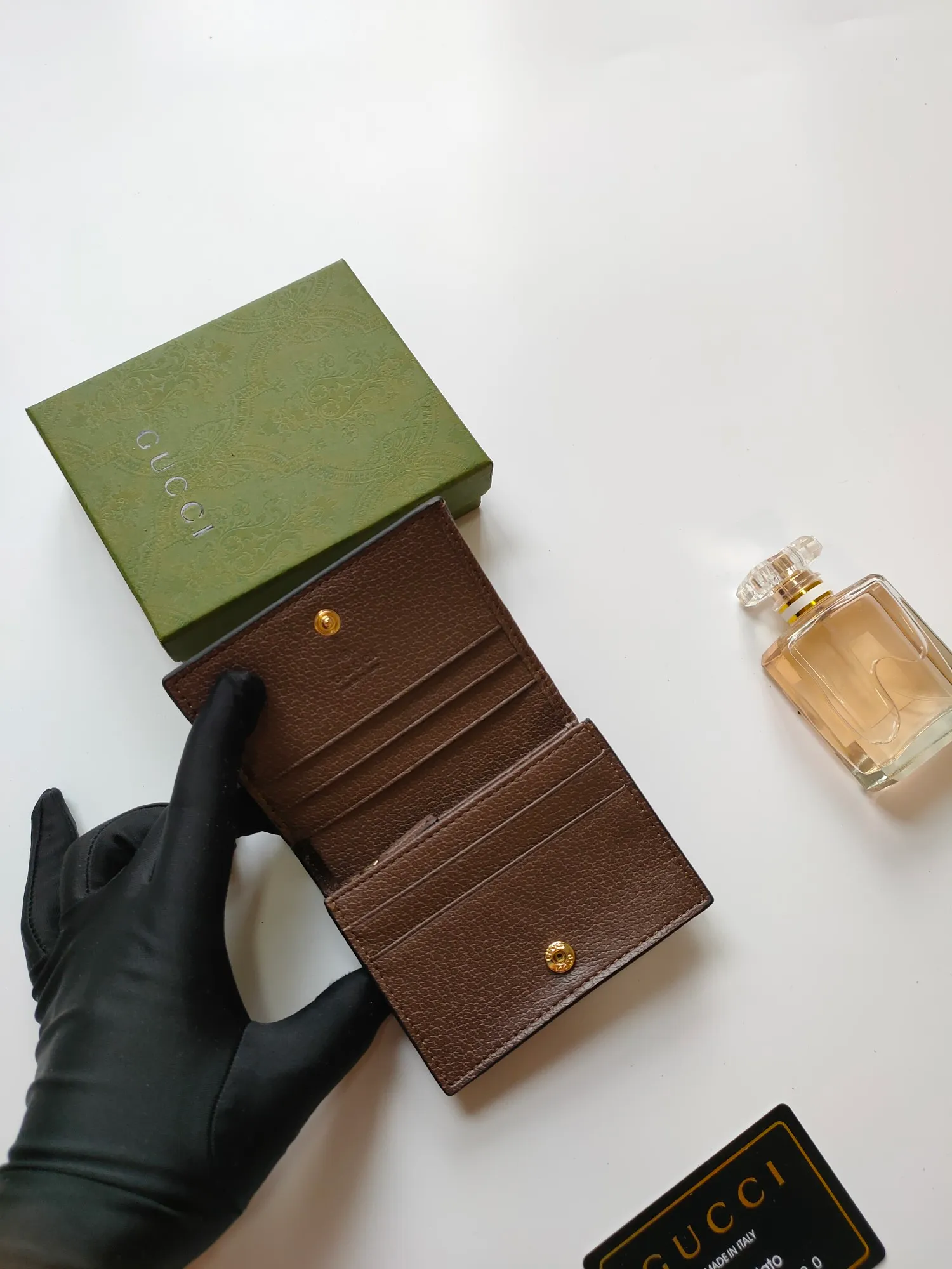 💰140 No.: 523155 gucci·leather original leather 🇮🇹，‼ ‼ Made of imported grained cow leather, paired with ebony double G fabric, gold hardware, official unique identity code👍👍counter quality, real photos📷, size 11cm*8.5cm*2.5cm💸💸💸