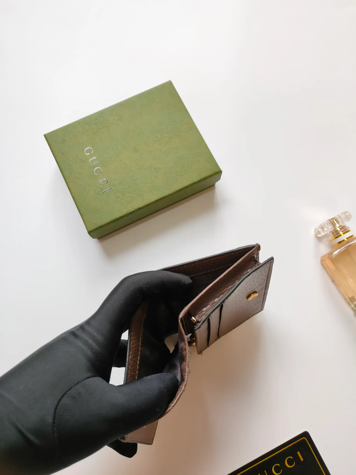 💰140 No.: 523155 gucci·leather original leather 🇮🇹，‼ ‼ Made of imported grained cow leather, paired with ebony double G fabric, gold hardware, official unique identity code👍👍counter quality, real photos📷, size 11cm*8.5cm*2.5cm💸💸💸