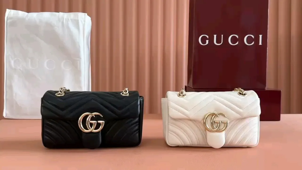 💋💋💋 New GG Marmont series medium shoulder bag. Imported sheepskin caramel, black, white, ancola red/original leather shipped! 837280 combination short video