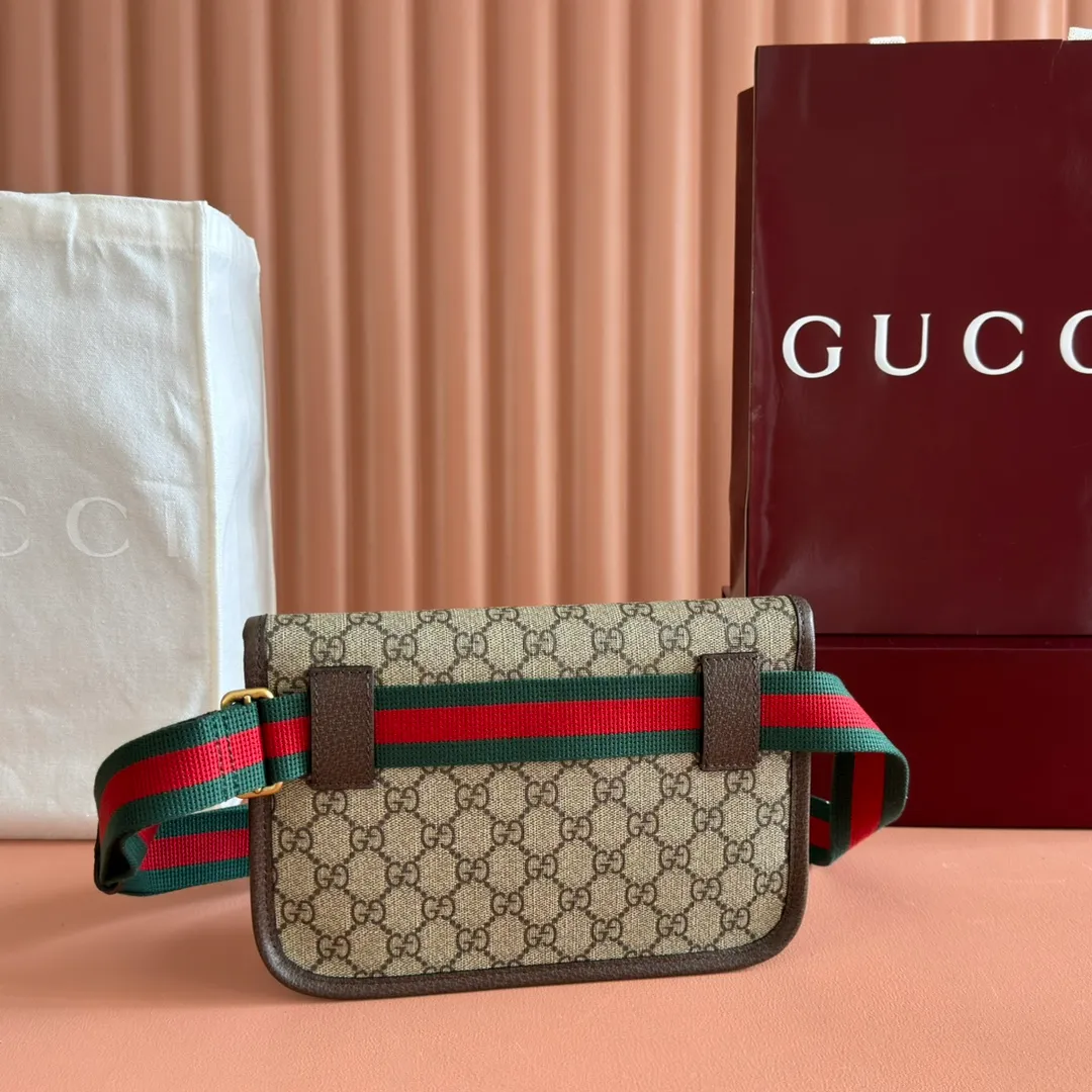 p640📣📣📣【Original leather accessories🌈Full set of packaging at the counter】🔥🔥Upgraded full copper tiger head #SESAME GG Supreme high-end man-made canvas, with retro style design. The style is trimmed in leather and can be worn around the waist, with webbing and buckles for security. Paired with classic color straps, it has been sold by major internet celebrities and its sales could circle the earth! Model 493930 Size 24*16.5*4cm Color: PVC brown