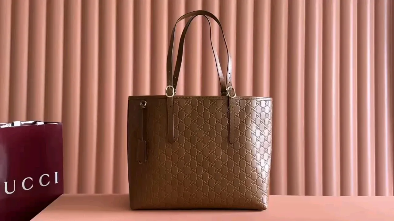 💋💋💋【New】GG Emblem series large tote bag, brown embossed/original leather shipped, 🐲Model: 847455, short video