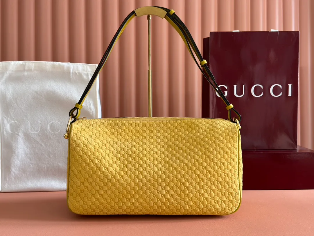 💋💋💋【New】Gucci Half Horsebit series large shoulder bag, yellow, gray green matte embossed/original leather has been shipped, 🐍Model: 862530,. Combination short video