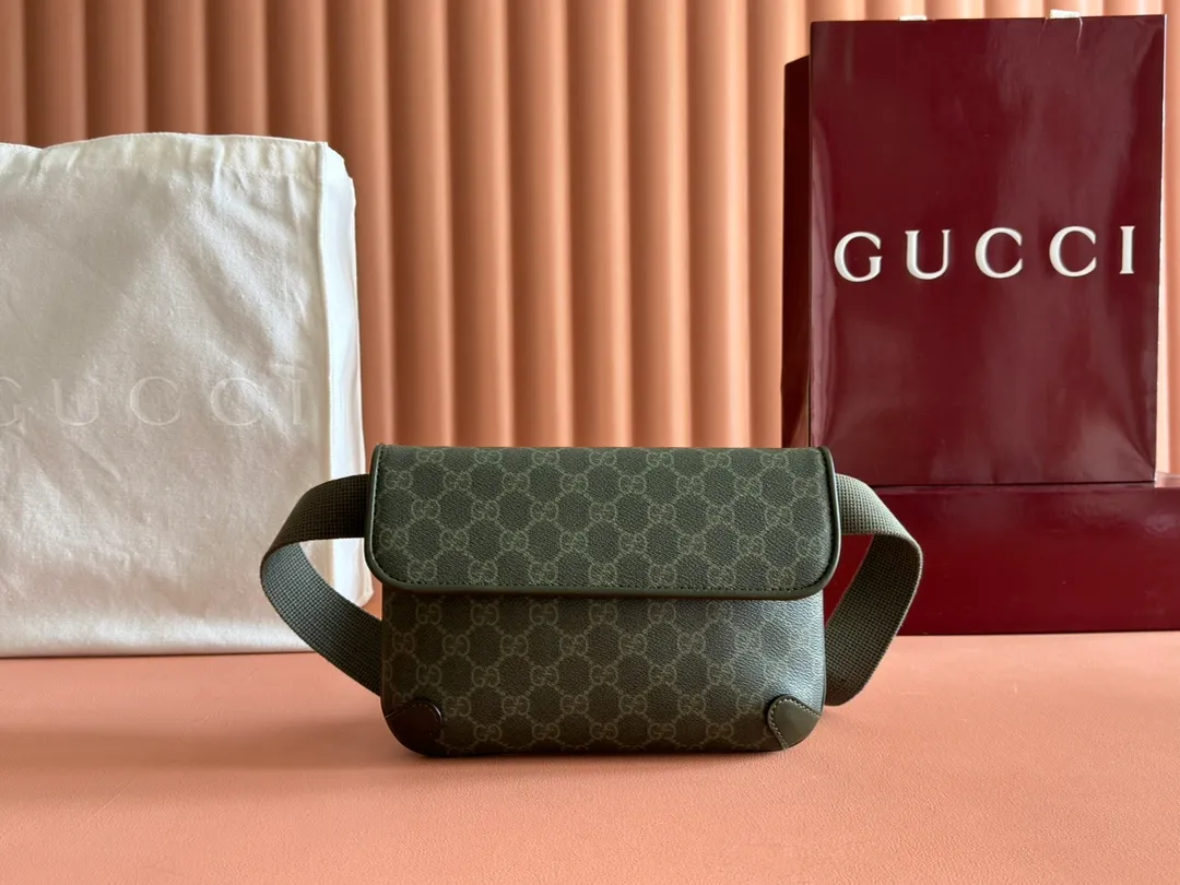 💋💋💋【New】GG letter pattern small waist bag, small chest bag, small crossbody bag, forest green PVC/original leather is shipped, 🐍Model: 792091, 822073, 795479, short combination video