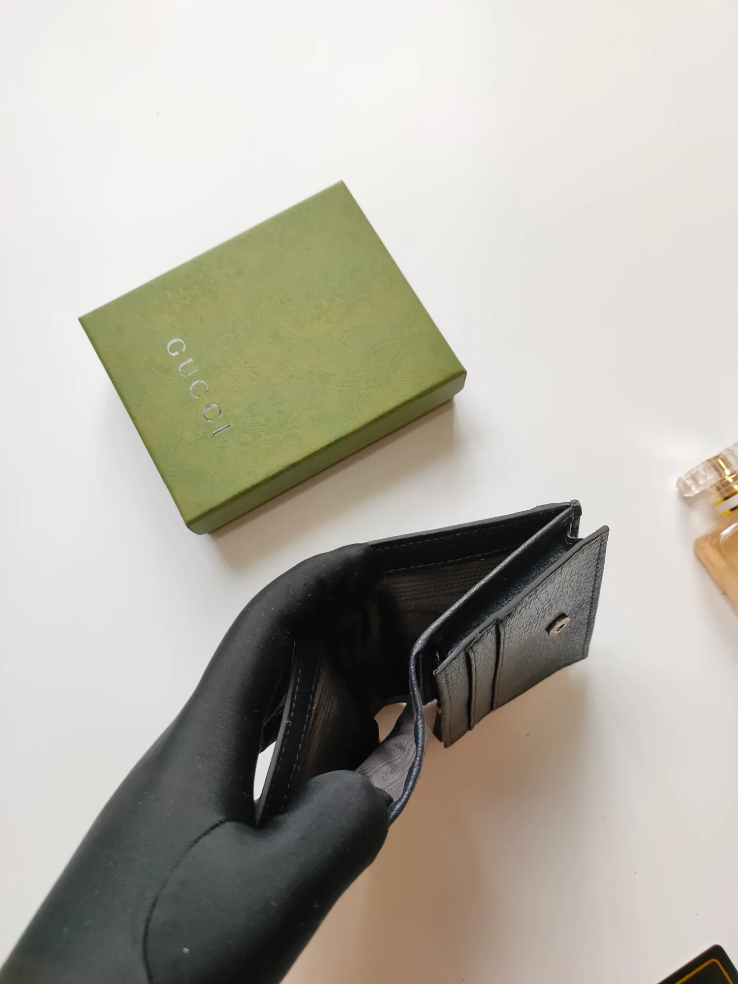 💰140 No.: 523155 gucci·leather original leather 🇮🇹，‼ ‼ Made of imported grained cow leather, paired with ebony double G fabric, gold hardware, official unique identity code👍👍counter quality, real photos📷, size 11cm*8.5cm*2.5cm💸💸💸