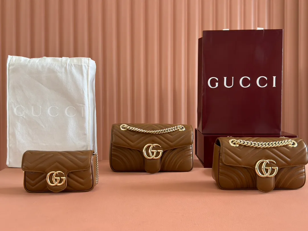 💋💋💋New GG 👉Marmont series chain bag, new brown/original leather shipped! 🐴Model: 476433, 446744, 443497. Combination short video
