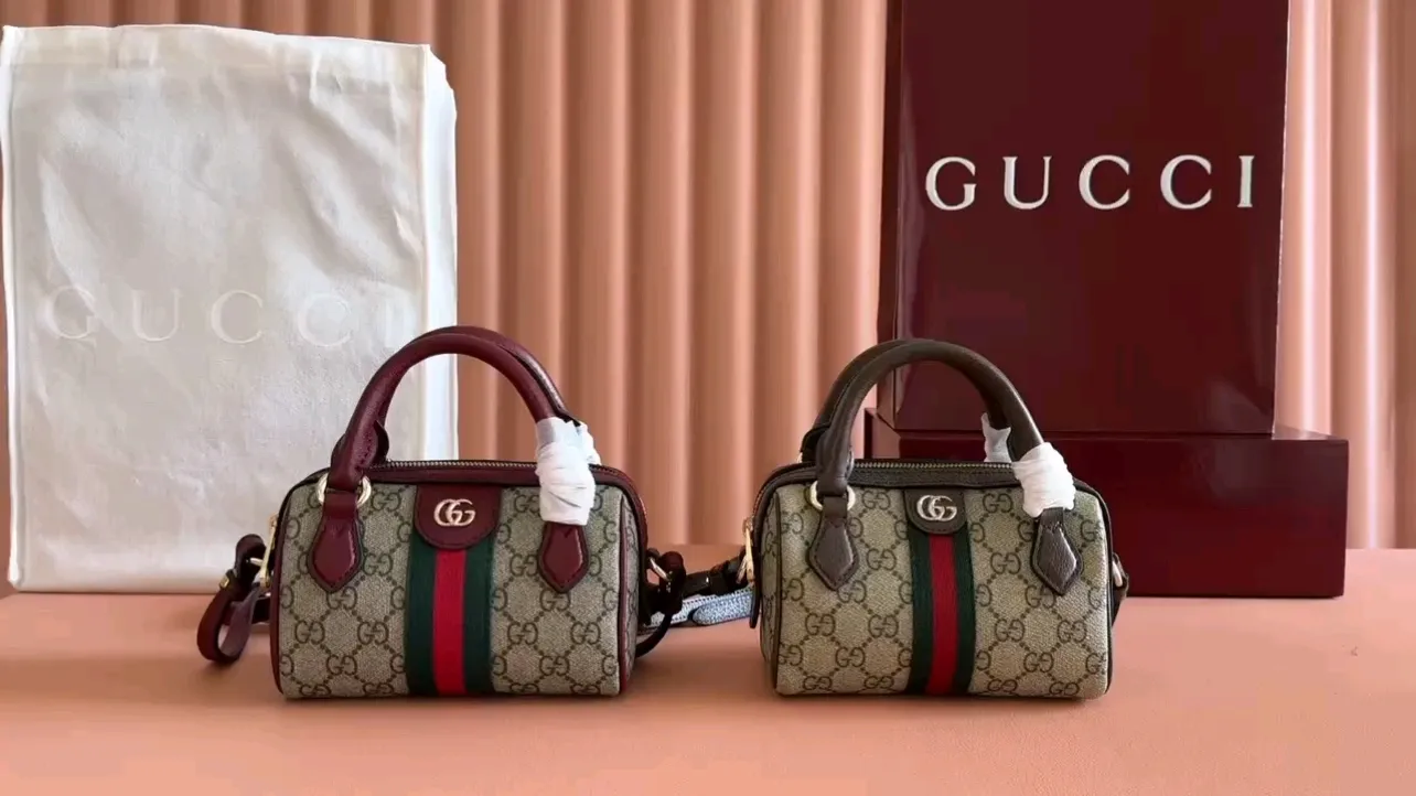 💋💋💋【New】GG Ophidia series mini Boston bag, brown brown, brown ancolour red/original leather has been shipped, 🐲Model: 838478, short combination video