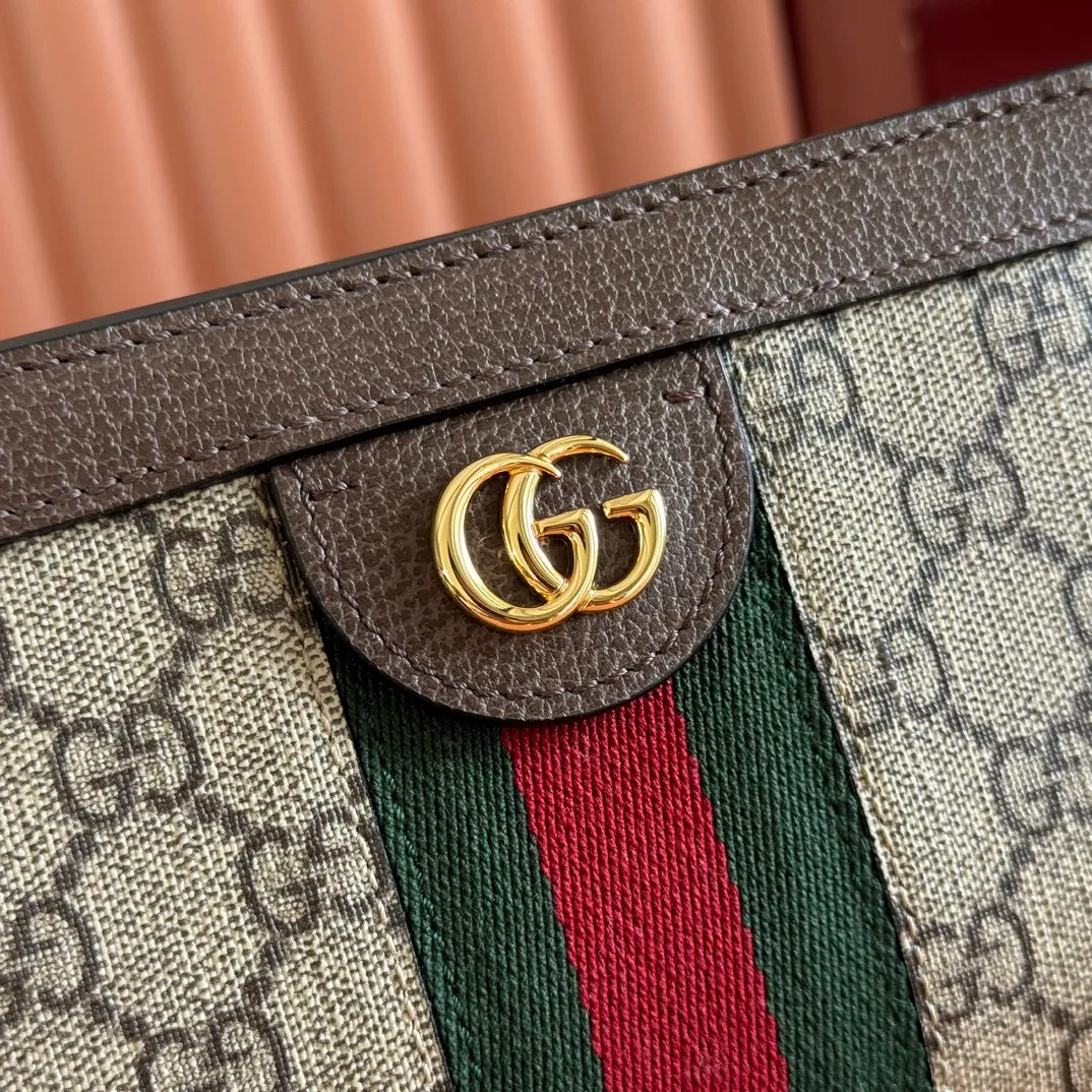 p960. 📣📣📣【Original leather accessories🌈(equipped with full counter packaging)🔥🔥Mini size‼‼🆕G Home Ophidia Series Equipped with intarsia web stripe details, it highlights the retro-style design. It has a very structured shape, securely closed with magnetic buckles, leather piping, and decorated with archive details - Double G accessories. Model: 602676 Color: brown leather/PVC, size: 19*14*6cm.