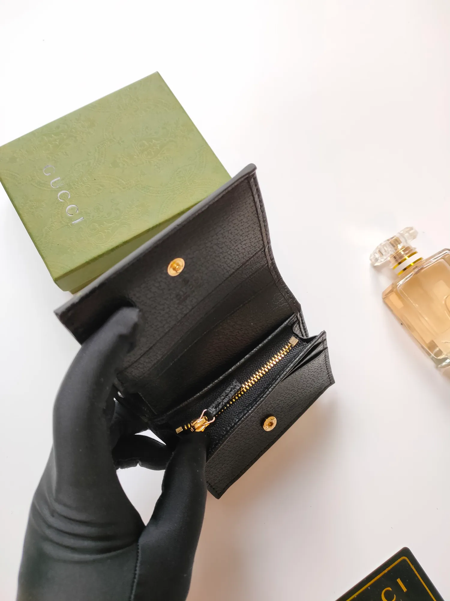 💰140 No.: 523155 gucci·leather original leather 🇮🇹，‼ ‼ Made of imported grained cow leather, paired with ebony double G fabric, gold hardware, official unique identity code👍👍counter quality, real photos📷, size 11cm*8.5cm*2.5cm💸💸💸
