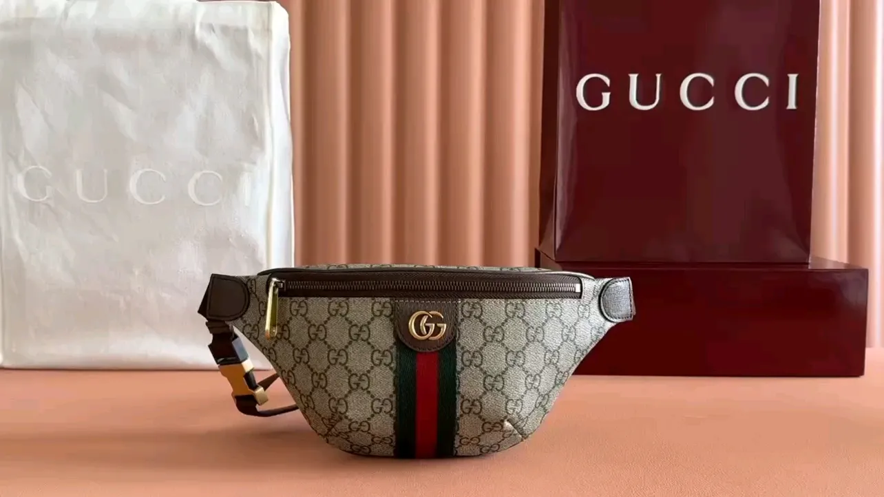 💋💋💋【New】GG Ophidia series small waist bag, brown/original leather is shipped🐴Model: 839106, short video