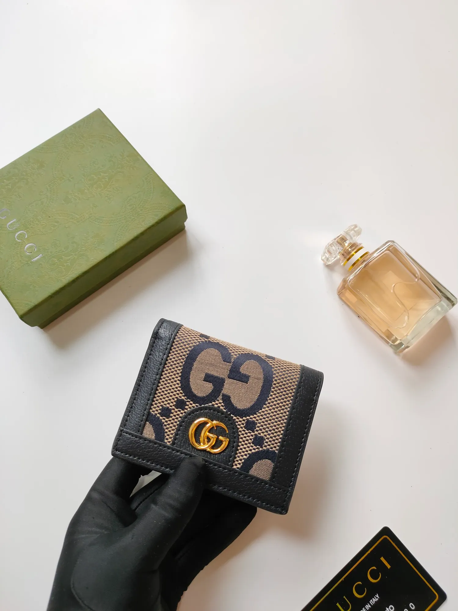 💰140 No.: 523155 gucci·leather original leather 🇮🇹，‼ ‼ Made of imported grained cow leather, paired with ebony double G fabric, gold hardware, official unique identity code👍👍counter quality, real photos📷, size 11cm*8.5cm*2.5cm💸💸💸