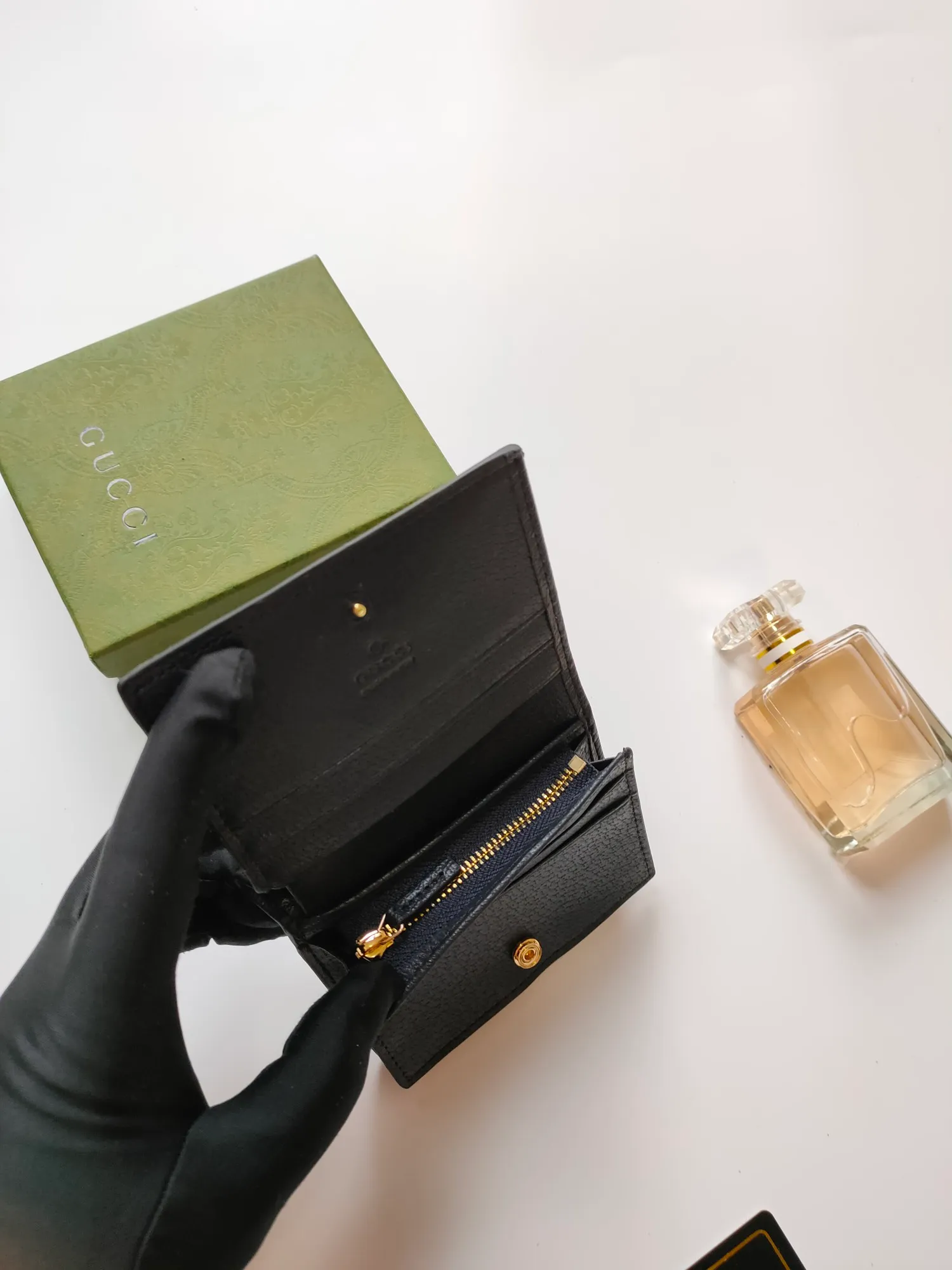 💰140 No.: 523155 gucci·leather original leather 🇮🇹，‼ ‼ Made of imported grained cow leather, paired with ebony double G fabric, gold hardware, official unique identity code👍👍counter quality, real photos📷, size 11cm*8.5cm*2.5cm💸💸💸