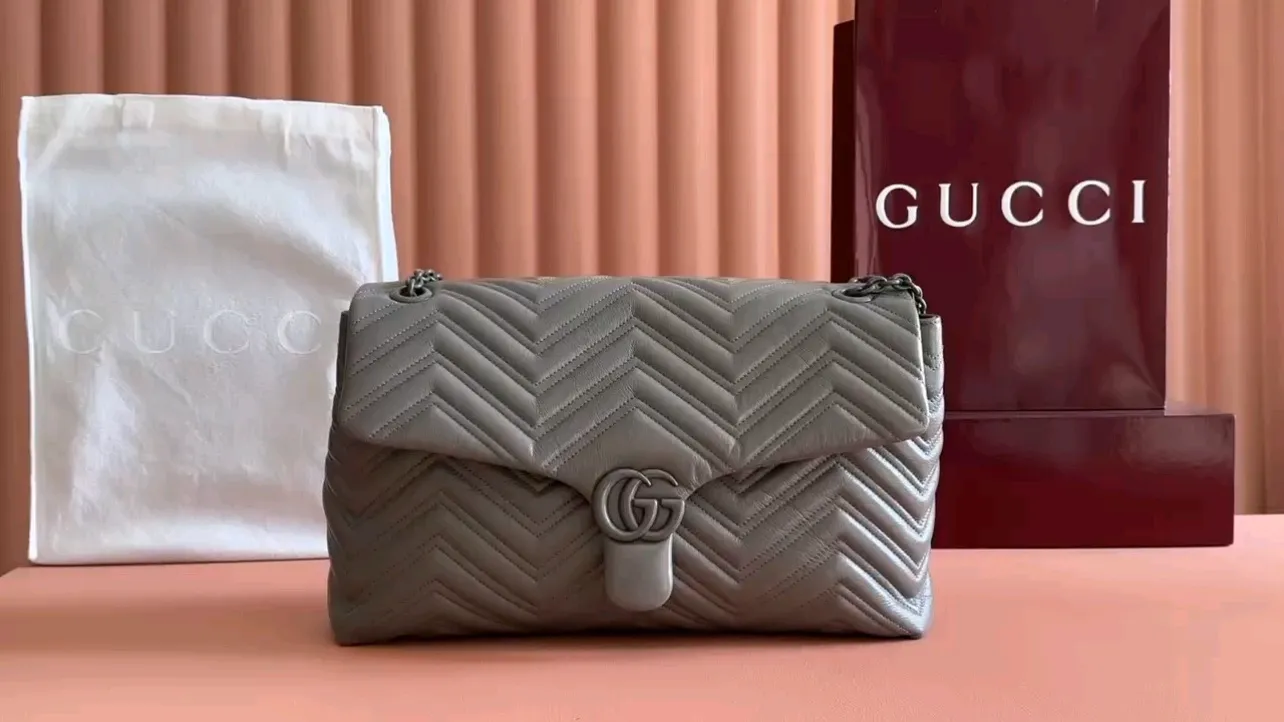 💋💋💋【New】GG Marmont series medium and large shoulder bags, black soft leather/original leather are shipped, 🐍Model: 850676, 850659, short combination video