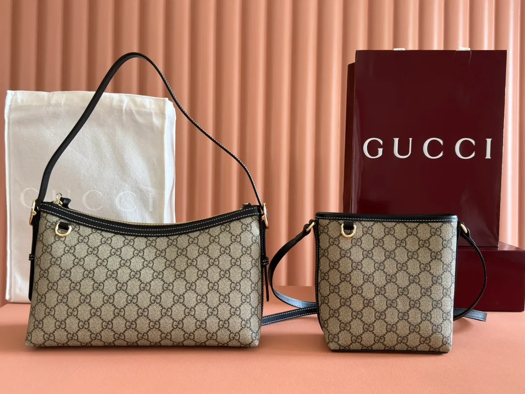 💋💋💋【New product】GG Emblem series slim bucket bag, original leather, model: 847090. 847449. 847447 combination short video