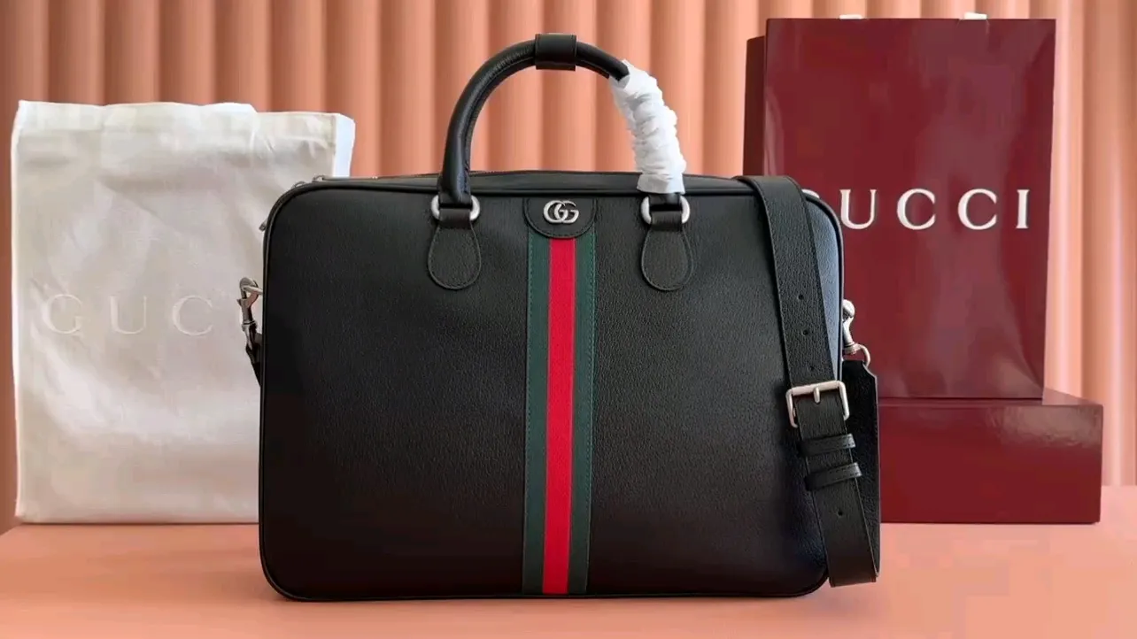 💋💋💋【New】GG Ophidia series large briefcase, black full leather/original leather, shipped, 🐲Model: 834461. short video