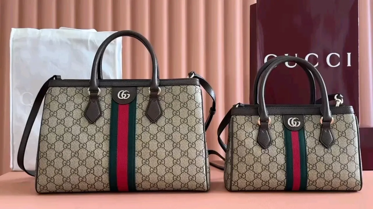 💋💋💋【New】GG Ophidia series medium tote bag, brown/original leather is shipped, 🐴Model: 836839, 836940 short video